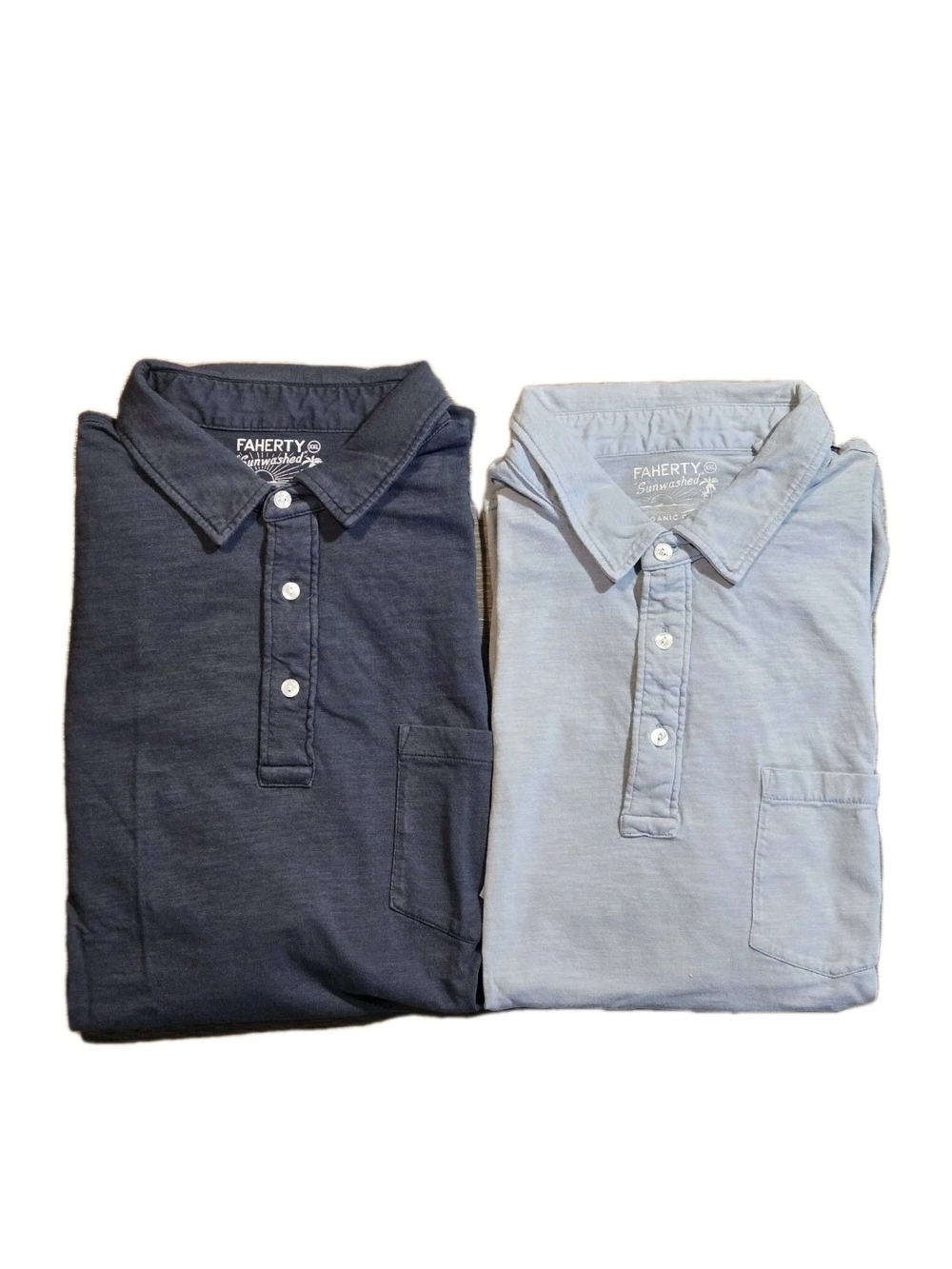Faherty Sunwashed Polo Lot Of 2 Mens 2XL XXL Organic Cotton Short Sleeve Shirt